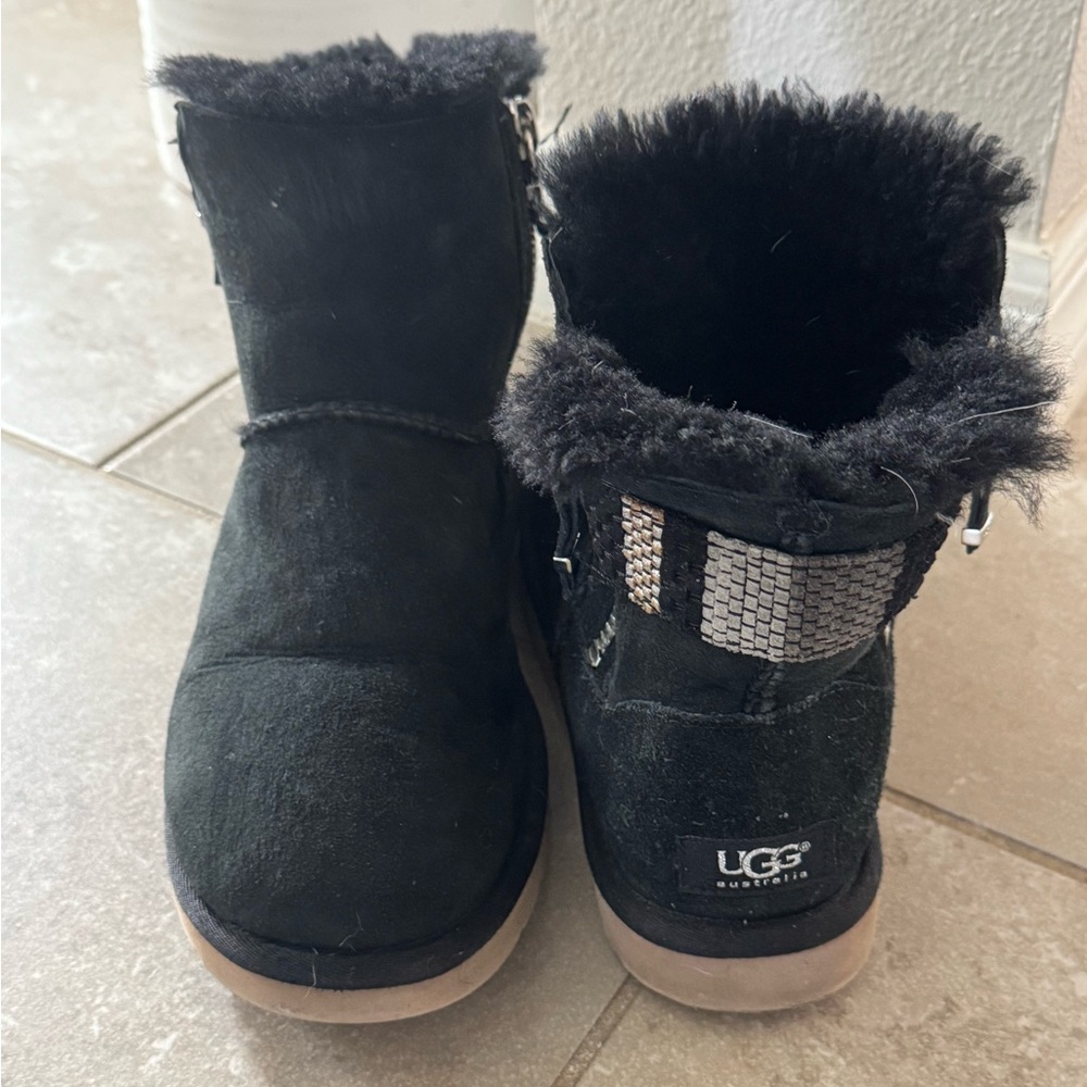 UGG Black Ankle Boots with Silver Accents